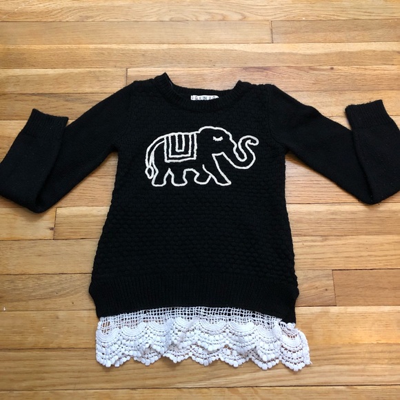 Girls black sweater with elephant stitching - Picture 2 of 4